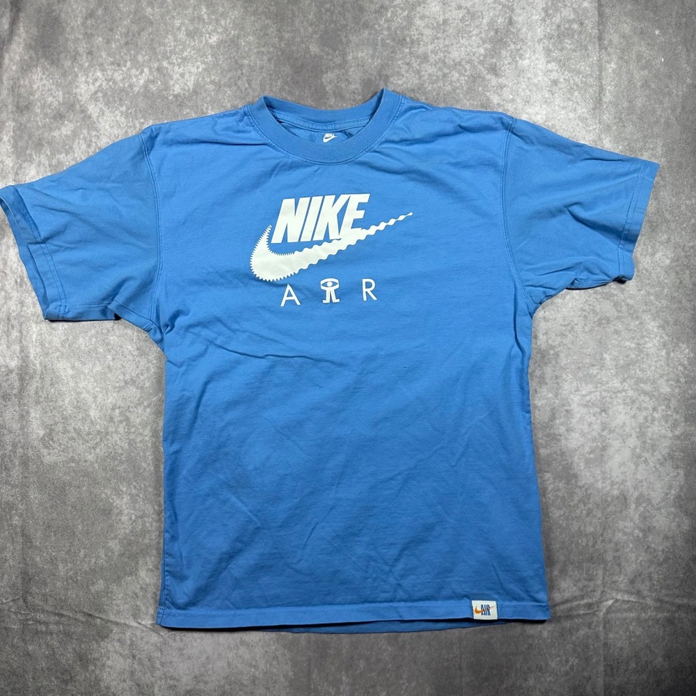 Nike Air‎ Mens T-Shirt Small Light Blue Wavy Swoosh Logo Graphic Tee Sportswear